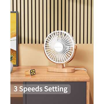 SWEETFULL Small USB Desk Fan 6.5 Inch, 3 Speeds Portable Personal Desktop Table Fan, Dual 360° Adju...