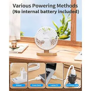 SWEETFULL Small USB Desk Fan 6.5 Inch, 3 Speeds Portable Personal Desktop Table Fan, Dual 360° Adjustment Mini Fan, Quiet Operation, for Home Office Car Outdoor Travel (White wood grain)