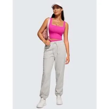 CRZ YOGA Butterluxe Womens Square Neck Longline Sports Bra - Workout Crop Tank Tops Padded with Built in Shelf Yoga Bra Hibiscus Purple X-Large