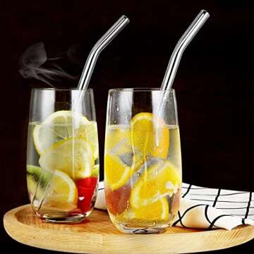 ALINK Reusable Glass Straws, 2PCS Large Clear Glass Boba Straws, 8PCS Wide Smoothie Straws for Bubble Tea, Milkshakes, Popping Tapioca Pearls with 2 Cleaning Brush