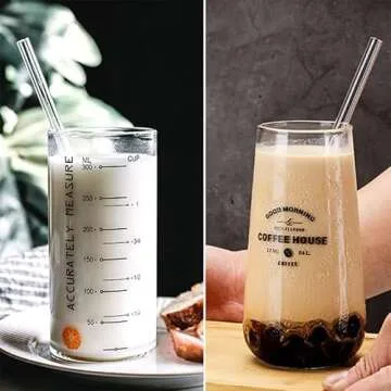 ALINK Reusable Glass Straws, 2PCS Large Clear Glass Boba Straws, 8PCS Wide Smoothie Straws for Bubble Tea, Milkshakes, Popping Tapioca Pearls with 2 Cleaning Brush