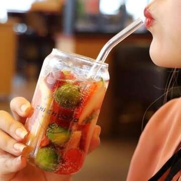 ALINK Reusable Glass Straws, 2PCS Large Clear Glass Boba Straws, 8PCS Wide Smoothie Straws for Bubble Tea, Milkshakes, Popping Tapioca Pearls with 2 Cleaning Brush