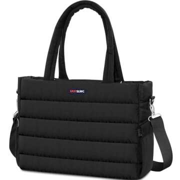 EASYSLWC Tote Bag for Women,Large Lightweight Puffy Tote Handbag,Quilted Satchel Crossbody Shoulder Bag for Travel Work Gym Shop Black‎
