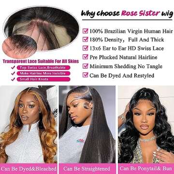 Rose Sister 13x6 Body Wave Lace Front Wigs Human Hair Pre Plucked 180% Density 13x6 HD Transparent Frontal Wigs Human Hair Body Wave Glueless Wigs Human Hair Lace Front Wigs for Women 26 Inch