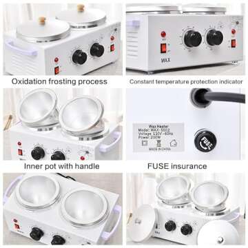 1.2L Double Portable Wax Warmer Machine for Painless Hair Removal, Women Men Professional Wax Heater with Adjustable Temperature Set,40pcs Wax Sticks