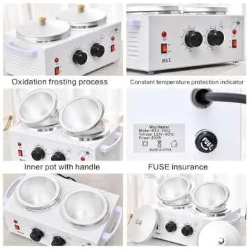 1.2L Double Portable Wax Warmer Machine for Painless Hair Removal, Women Men Professional Wax Heater with Adjustable Temperature Set,40pcs Wax Sticks