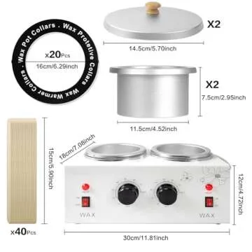 1.2L Double Portable Wax Warmer Machine for Painless Hair Removal, Women Men Professional Wax Heater with Adjustable Temperature Set,40pcs Wax Sticks