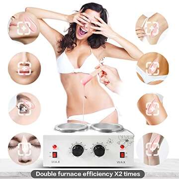1.2L Double Portable Wax Warmer Machine for Painless Hair Removal, Women Men Professional Wax Heater with Adjustable Temperature Set,40pcs Wax Sticks