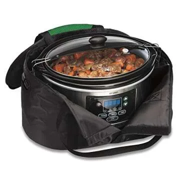 Hamilton Beach Portable Slow Cooker Travel Bag, Insulated Carrier Case for 4, 5, 6, 7 & 8 Quart Crock, Internal Mesh Net Holds Pot in Place, Compatible With Other Brands, Black (33002)