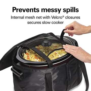 Hamilton Beach Portable Slow Cooker Travel Bag, Insulated Carrier Case for 4, 5, 6, 7 & 8 Quart Crock, Internal Mesh Net Holds Pot in Place, Compatible With Other Brands, Black (33002)