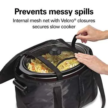 Hamilton Beach Portable Slow Cooker Travel Bag, Insulated Carrier Case for 4, 5, 6, 7 & 8 Quart Crock, Internal Mesh Net Holds Pot in Place, Compatible With Other Brands, Black (33002)