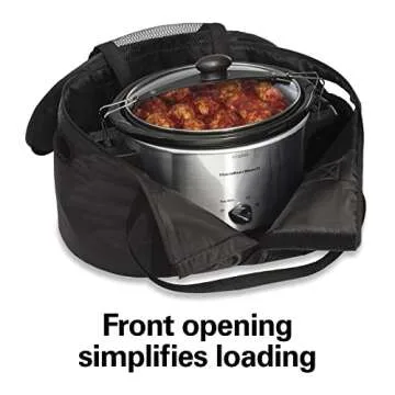 Hamilton Beach Portable Slow Cooker Travel Bag, Insulated Carrier Case for 4, 5, 6, 7 & 8 Quart Crock, Internal Mesh Net Holds Pot in Place, Compatible With Other Brands, Black (33002)