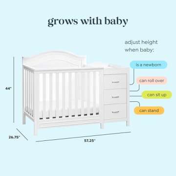 DaVinci Charlie 4-in-1 Convertible Mini Crib and Changer Combo in White, Greenguard Gold Certified