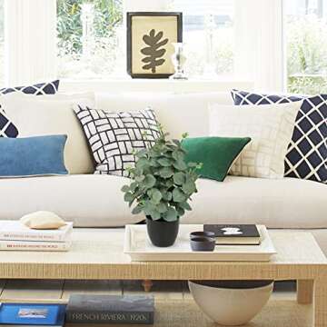 Briful Artificial Eucalyptus Plant Decor 14’’ Fake Eucalyptus with Frosted Leaves Faux Eucalyptus with Lush Foliage in Black Pot Fake Plant for Indoor Living Room Bathroom Kitchen