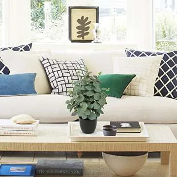 Briful Artificial Eucalyptus Plant Decor 14’’ Fake Eucalyptus with Frosted Leaves Faux Eucalyptus with Lush Foliage in Black Pot Fake Plant for Indoor Living Room Bathroom Kitchen