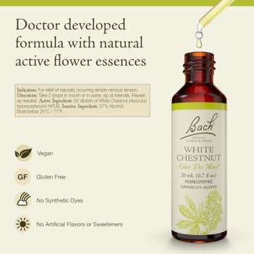 Bach Original Flower Remedies, White Chestnut for Calming Repetitive Thoughts, Natural Homeopathic F...