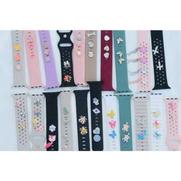 cute Bling Metal Crystal Decorative Charms Nails Studs Compatible with Apple Watch Band 454442414038mm Silicone Bands iWatch Series 9 8 7 6 5 4 3 2 1 Women Rhinestones SmartWatch Gems Jewelry