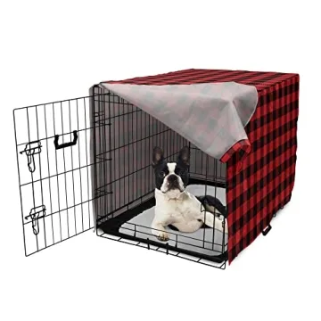 Stylish Ambesonne Plaid Dog Crate Cover, Waterproof & Durable