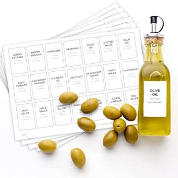 v2croft 126 Oil and Vinegar Labels for Bottles, Minimalist White Matte Stickers Black Text, Water/Oil Resistant Condiments Stickers for Squeeze Dispensers, Kitchen Pantry & Refrigerator Organization