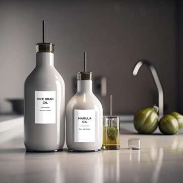 v2croft 126 Oil and Vinegar Labels for Bottles, Minimalist White Matte Stickers Black Text, Water/Oil Resistant Condiments Stickers for Squeeze Dispensers, Kitchen Pantry & Refrigerator Organization