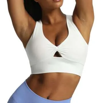 Aoxjox Women's Workout Sports Bras Twist Front Fitness Padded Training Gym Bra Yoga Crop Lola Tank Top (White, Small)