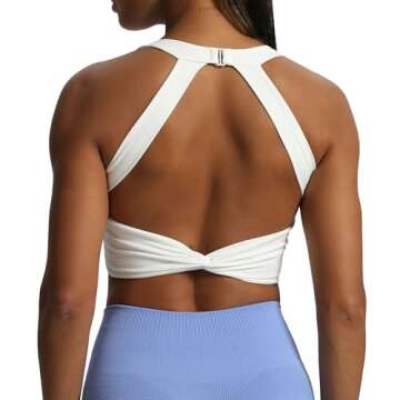 Aoxjox Women's Workout Sports Bras Twist Front Fitness Padded Training Gym Bra Yoga Crop Lola Tank Top (White, Small)