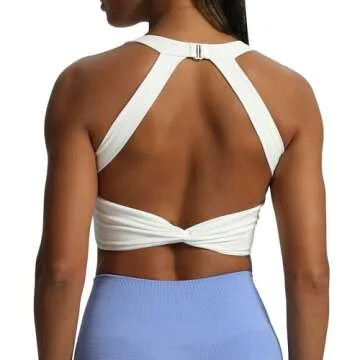 Aoxjox Women's Workout Sports Bras Twist Front Fitness Padded Training Gym Bra Yoga Crop Lola Tank Top (White, Small)