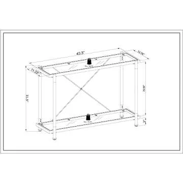 Modern Gold Glass Console Table, Narrow Sofa Table Entryway Glass Table with 2-Tier Storage Shelves for Hallway Small Space and Living Room
