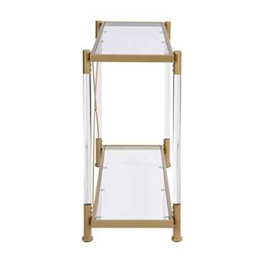 Modern Gold Glass Console Table, Narrow Sofa Table Entryway Glass Table with 2-Tier Storage Shelves for Hallway Small Space and Living Room