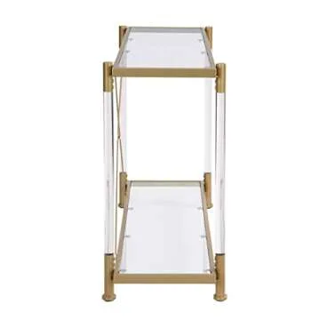 Modern Gold Glass Console Table, Narrow Sofa Table Entryway Glass Table with 2-Tier Storage Shelves for Hallway Small Space and Living Room