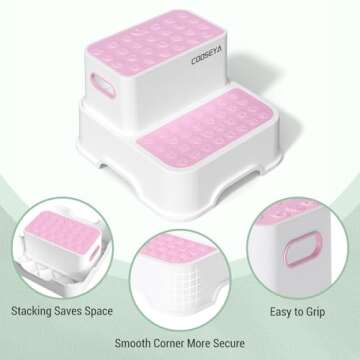 COOSEYA 2 Step Stools for Kids,Toddler Step Stool for Bathroom Sink,No-Slip Double up Stepping for T...