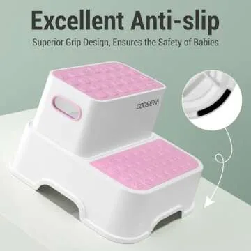 COOSEYA 2 Step Stools for Kids,Toddler Step Stool for Bathroom Sink,No-Slip Double up Stepping for Toddlers Bathroom, Multifunctional Toilet Potty Stool for Kids,Toilet Potty Training(2 Packs)（Pink）