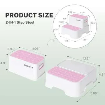 COOSEYA 2 Step Stools for Kids,Toddler Step Stool for Bathroom Sink,No-Slip Double up Stepping for Toddlers Bathroom, Multifunctional Toilet Potty Stool for Kids,Toilet Potty Training(2 Packs)（Pink）