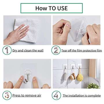 BODINGTAI Wall Hooks, Self Adhesive Hooks, Clear Plastic Reusable Heavy Duty Hook No Trace No Scratch Waterproof and Oilproof for Kitchen Bathroom Storage Room Office. (Clear 10 Pack)