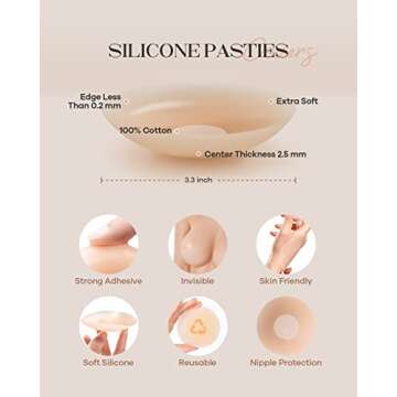 BearKig 2-Pairs Nipple Cover, Nipple Pasties for Women, Pasties Nipple Covers, Nipple Covers for Women Reusable, Nipple Cover with Travel Box(Nude)