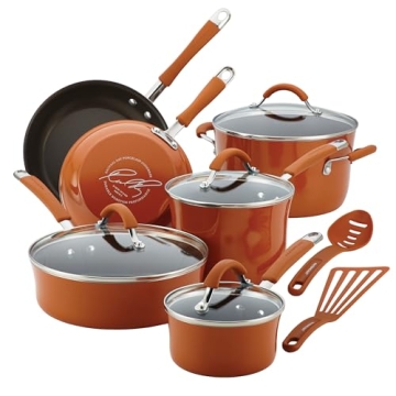 Rachael Ray Cucina Nonstick Cookware Set 12 Piece Pumpkin Orange