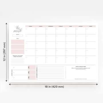 Bliss Collections Monthly Planning Pad, To Do List Notebook - Undated Tear-Off Sheets Notepad - Work Calendar, Organizer, Scheduler for Goals, Tasks - Simple (Pink), 12" x 18", 18 Sheets