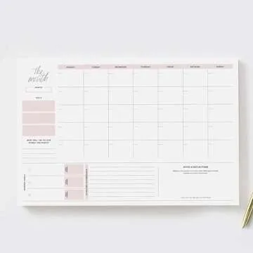 Bliss Collections Monthly Planning Pad, To Do List Notebook - Undated Tear-Off Sheets Notepad - Work Calendar, Organizer, Scheduler for Goals, Tasks - Simple (Pink), 12" x 18", 18 Sheets