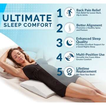 ComfiLife Lumbar Support Pillow for Sleeping Memory Foam Pillow for Back Pain Relief - Side, Back an...