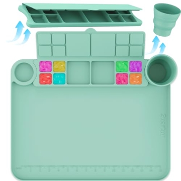 Svartur Silicone Painting Mat with Cup and Palette - 17"X13" Thick Silicone Craft Mat for Artists & ...