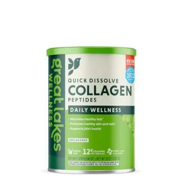 Great Lakes Wellness Collagen Peptides Powder for Skin, Hair, Nails, Joints & Digestion - Unflavored - Quick Dissolve Hydrolyzed, Non-GMO, Keto, Kosher - 10 oz