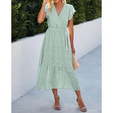 BTFBM Women Summer Bohemian Floral Casual Wrap V Neck Ruffle Cap Sleeveless Belt A-Line Pleated Hem ...