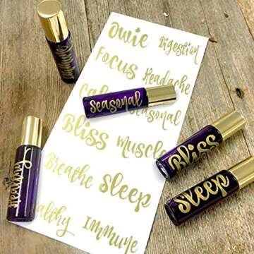 Vinyl Essential Oil Labels Fits 10ml Roller Bottles, 24 Oil Bottle Labels, The Perfect Essential Oil Accessories and Stickers That are Oil Proof and Waterproof (Gold)