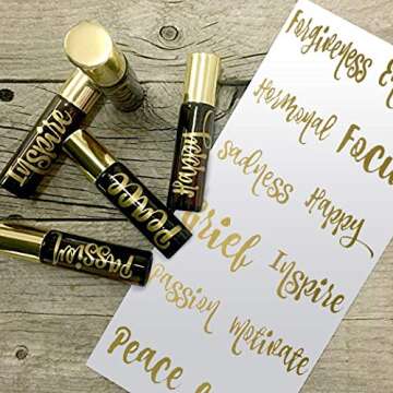 Vinyl Essential Oil Labels Fits 10ml Roller Bottles, 24 Oil Bottle Labels, The Perfect Essential Oil Accessories and Stickers That are Oil Proof and Waterproof (Gold)