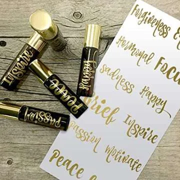 Vinyl Essential Oil Labels Fits 10ml Roller Bottles, 24 Oil Bottle Labels, The Perfect Essential Oil Accessories and Stickers That are Oil Proof and Waterproof (Gold)