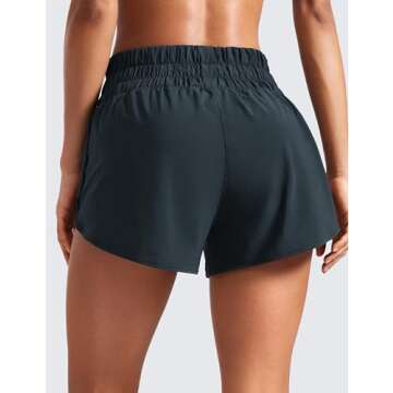 CRZ YOGA High Waisted Dolphin Running Shorts for Womens Mesh Liner for Gym Workout Athletic with Zipper Pocket True Navy Medium