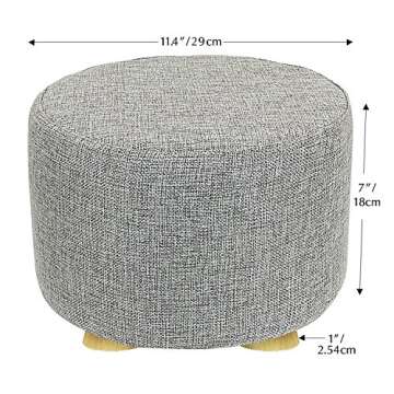 Jerry & Maggie - 2 Pieces Footstool Fabric Ottomans Bench Seat Foot Rest Step Stool with Feet Protection Design | Round - Short 4 Legs - Light Grey