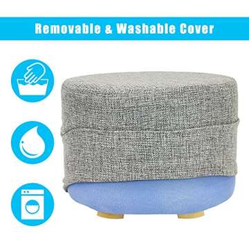 Jerry & Maggie - 2 Pieces Footstool Fabric Ottomans Bench Seat Foot Rest Step Stool with Feet Protection Design | Round - Short 4 Legs - Light Grey