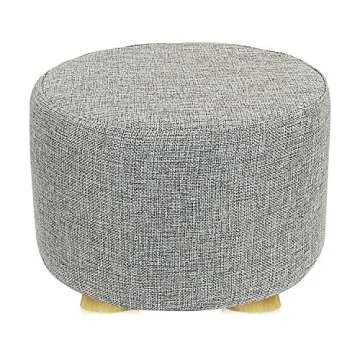 Jerry & Maggie - 2 Pieces Footstool Fabric Ottomans Bench Seat Foot Rest Step Stool with Feet Protection Design | Round - Short 4 Legs - Light Grey