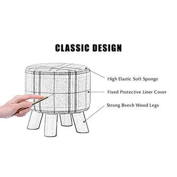 Jerry & Maggie - 2 Pieces Footstool Fabric Ottomans Bench Seat Foot Rest Step Stool with Feet Protection Design | Round - Short 4 Legs - Light Grey